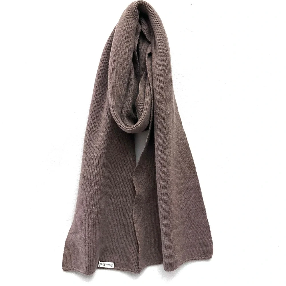 Vintage Neiman Marcus Wool Rib Knit Scarf Taupe Brown Luxury Winter